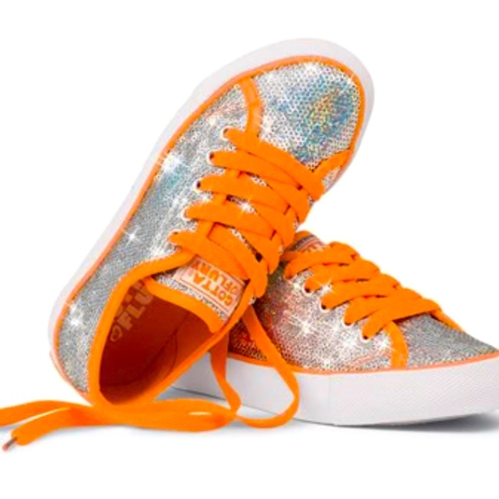 Women's Silver/Orange Sequin Sneakers